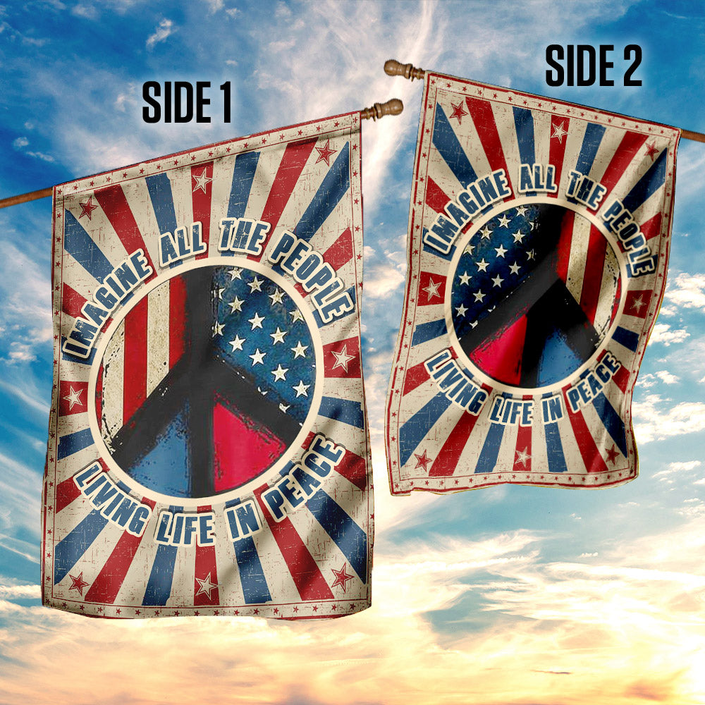 Woodstock Flag, Hippie Flag. Imagine All The People Living Life In Peace Flag 3-Day Shipping