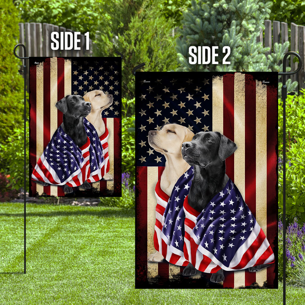 Black And Yellow Labrador Retriever American Patriot Wrapped in Glory Flag 3-Day Shipping