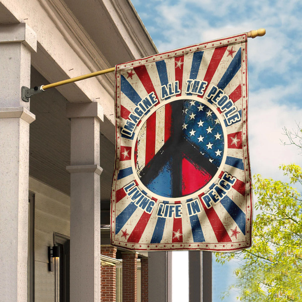 Woodstock Flag, Hippie Flag. Imagine All The People Living Life In Peace Flag 3-Day Shipping