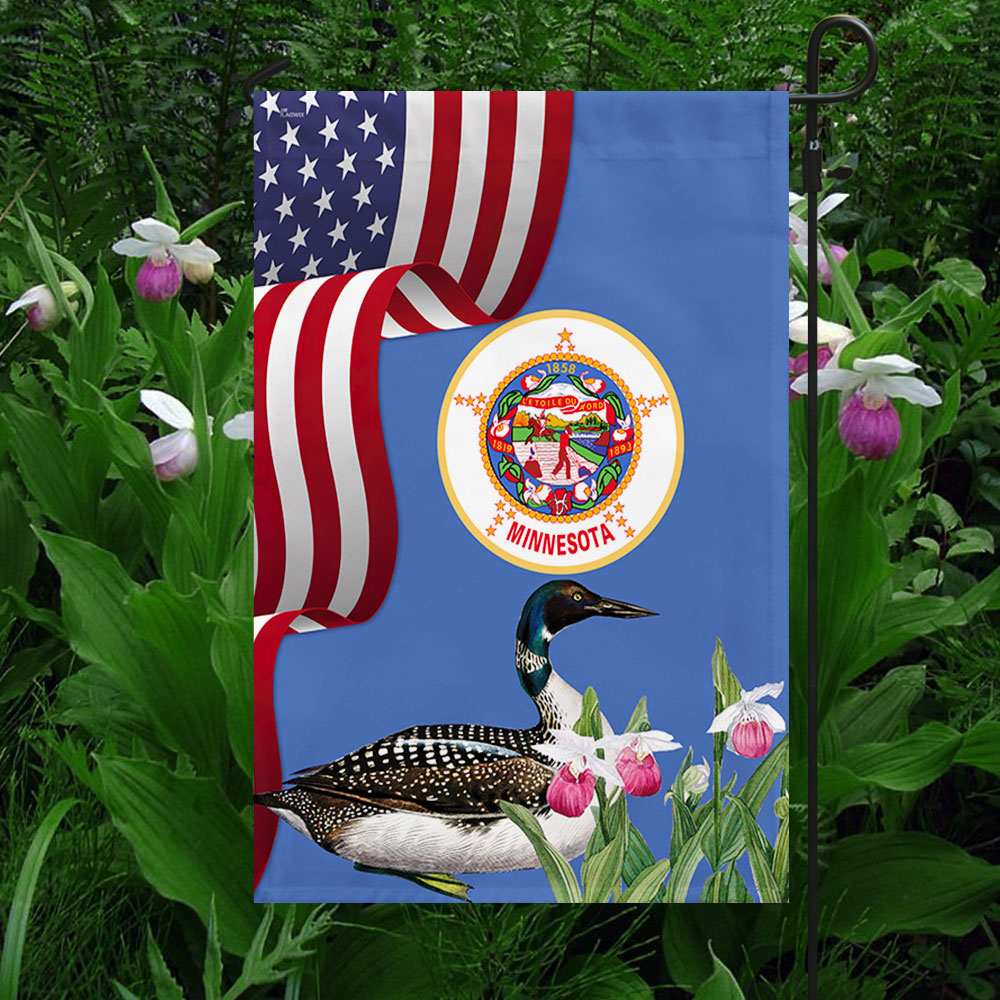 Minnesota State Lady's Slipper Flower and Loon Flag MLN1141Fv42 3-Day Shipping