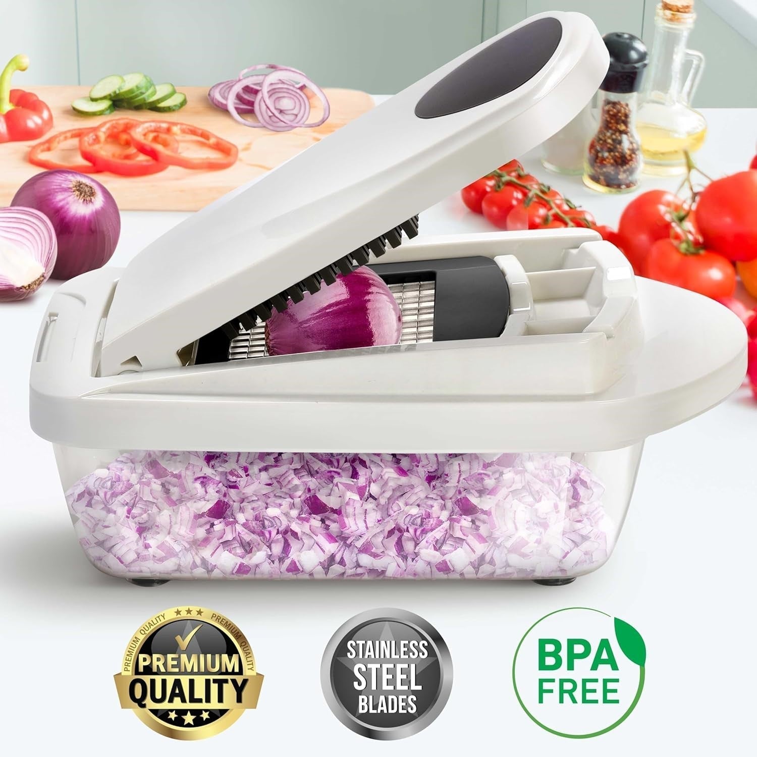 10-in-1 Vegetable Slicer with 8 Blades – Faster Cutting, Chopping, and Grating!