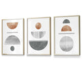 Copper and Gray Abstract Mid Century Geometric Set of 3 Framed Wall Art | Bowlift