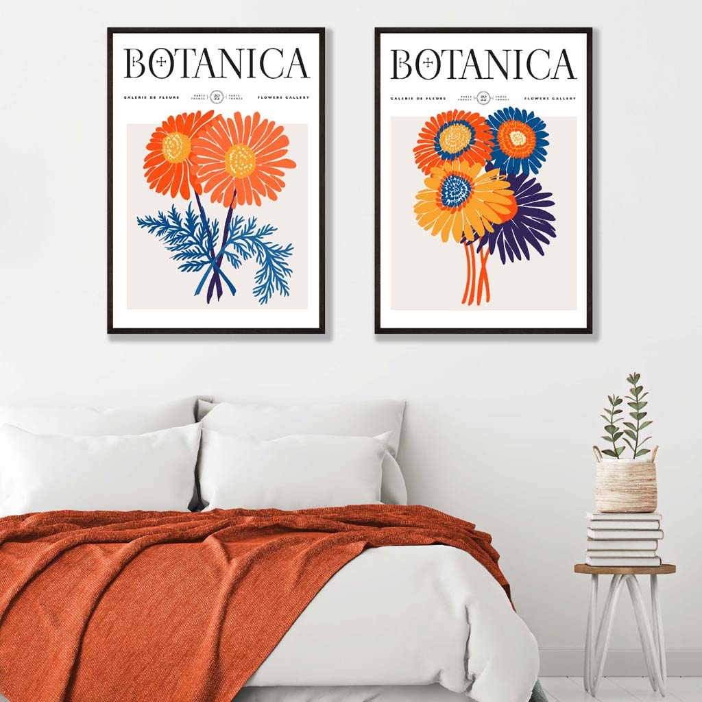 Bright Orange and Blue Summer Flower Market Set of 2 Art Prints | Bowlift