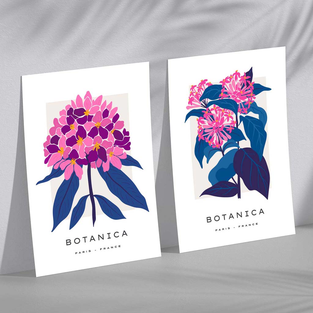 Helle Pink and Blue Flower Summer Market Set of 2 Art Prints | Bowlift