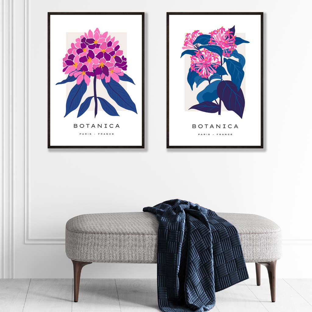 Helle Pink and Blue Flower Summer Market Set of 2 Art Prints | Bowlift