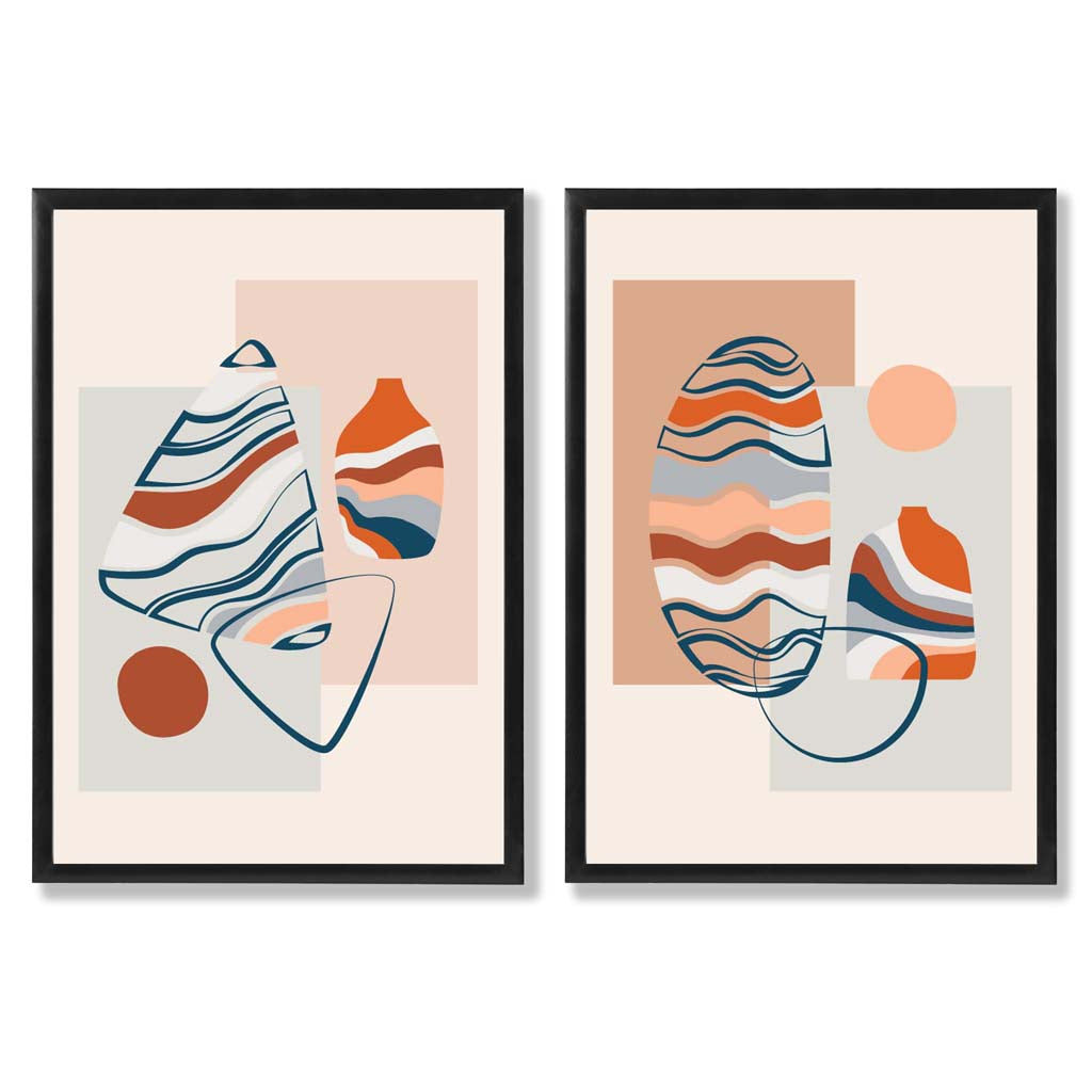 Boho pastel shapes set of 2 framed art prints | Bowlift