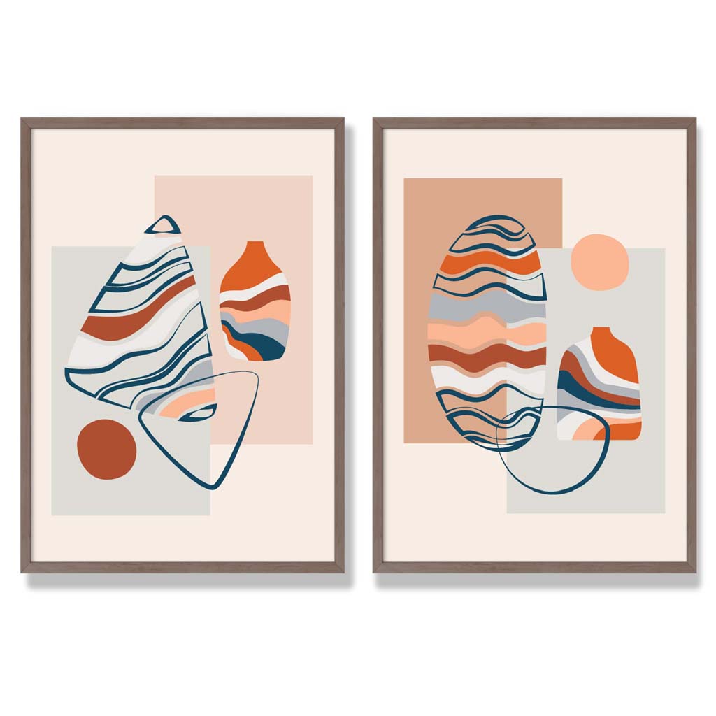 Boho pastel shapes set of 2 framed art prints | Bowlift