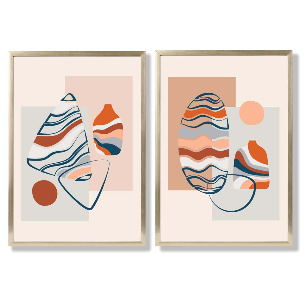 Boho pastel shapes set of 2 framed art prints | Bowlift