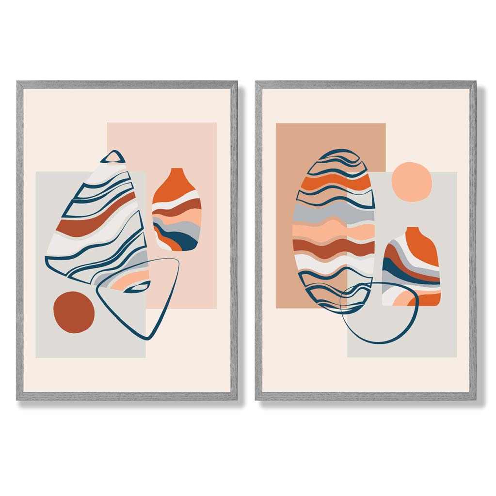 Boho pastel shapes set of 2 framed art prints | Bowlift