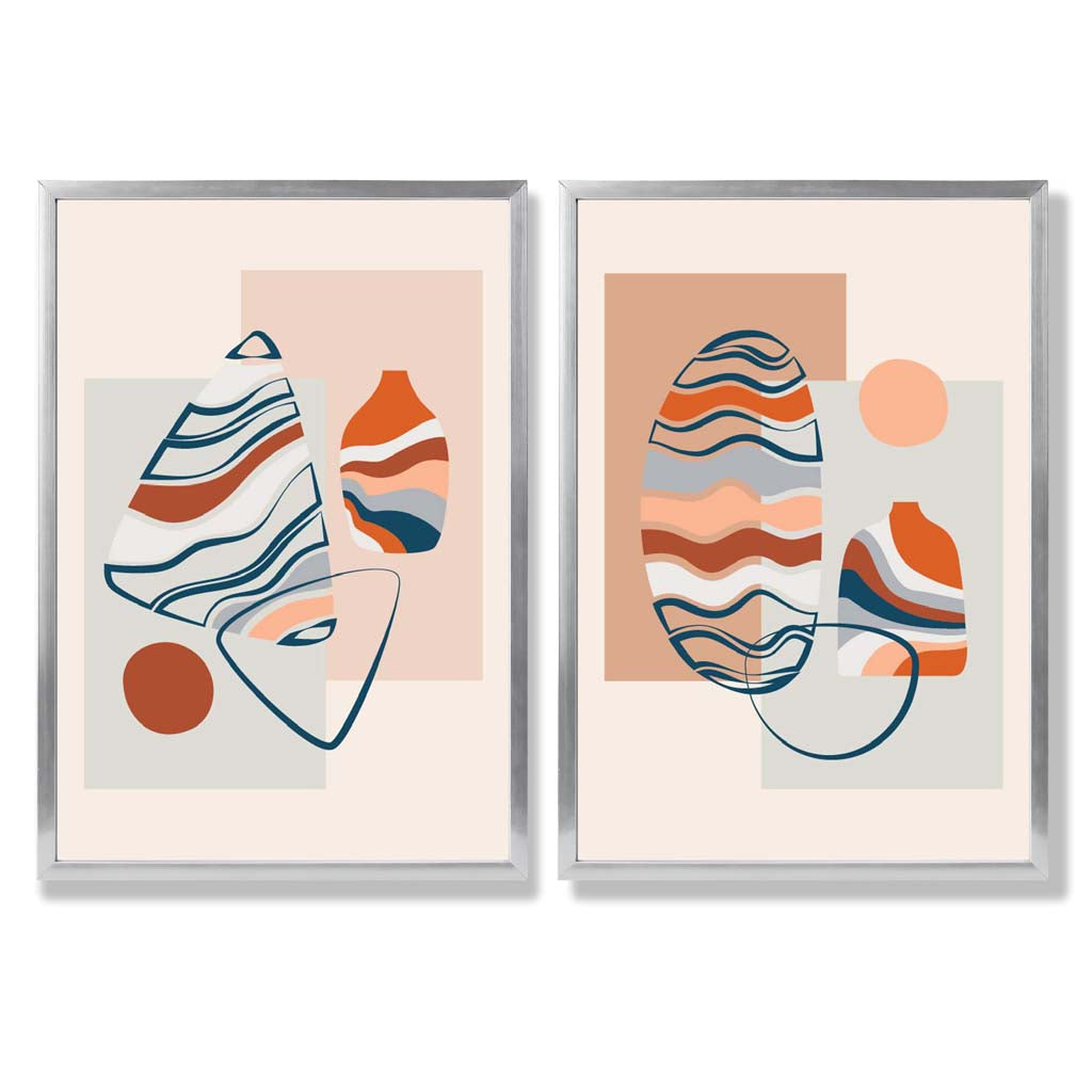 Boho pastel shapes set of 2 framed art prints | Bowlift
