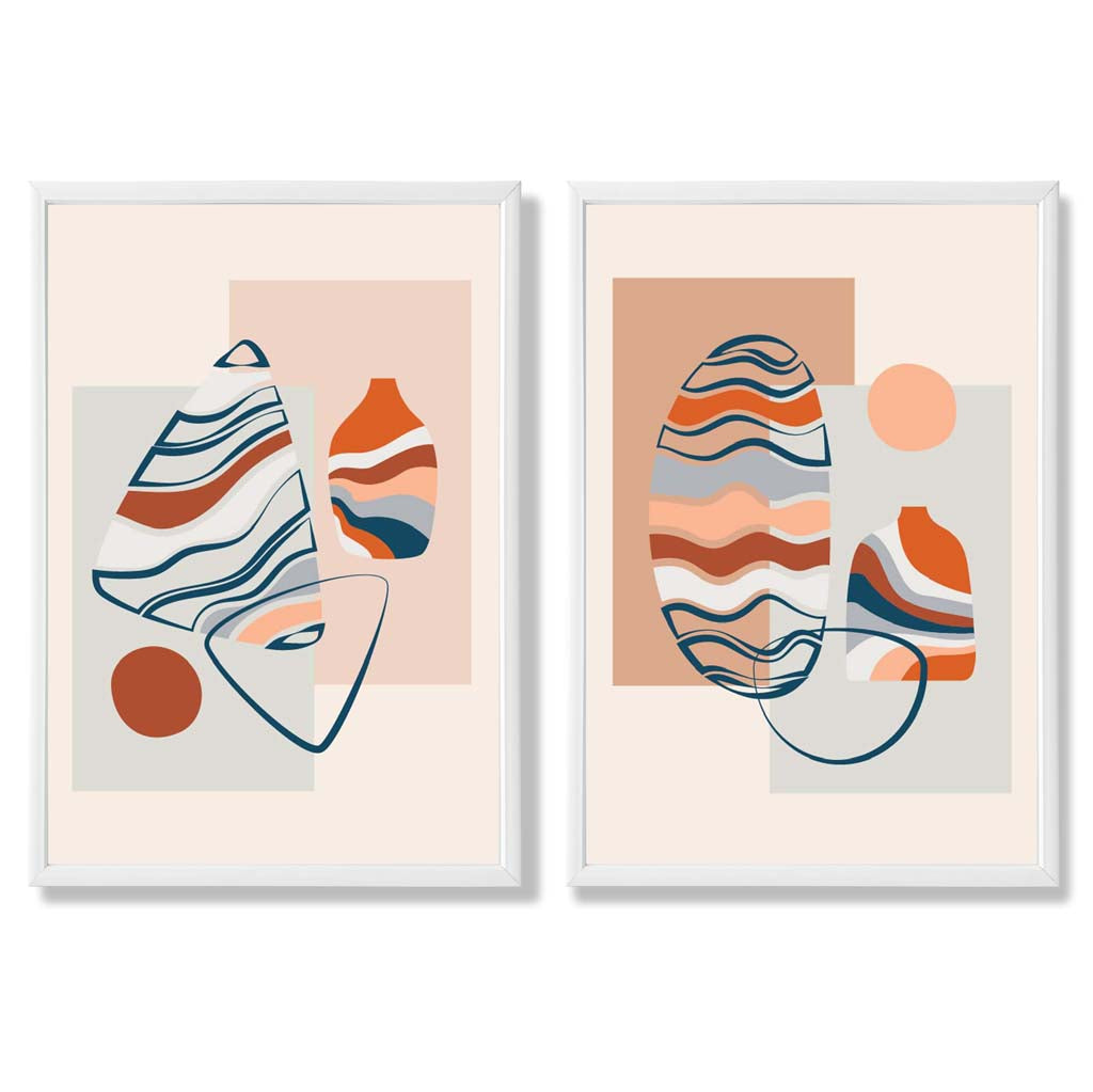 Boho pastel shapes set of 2 framed art prints | Bowlift