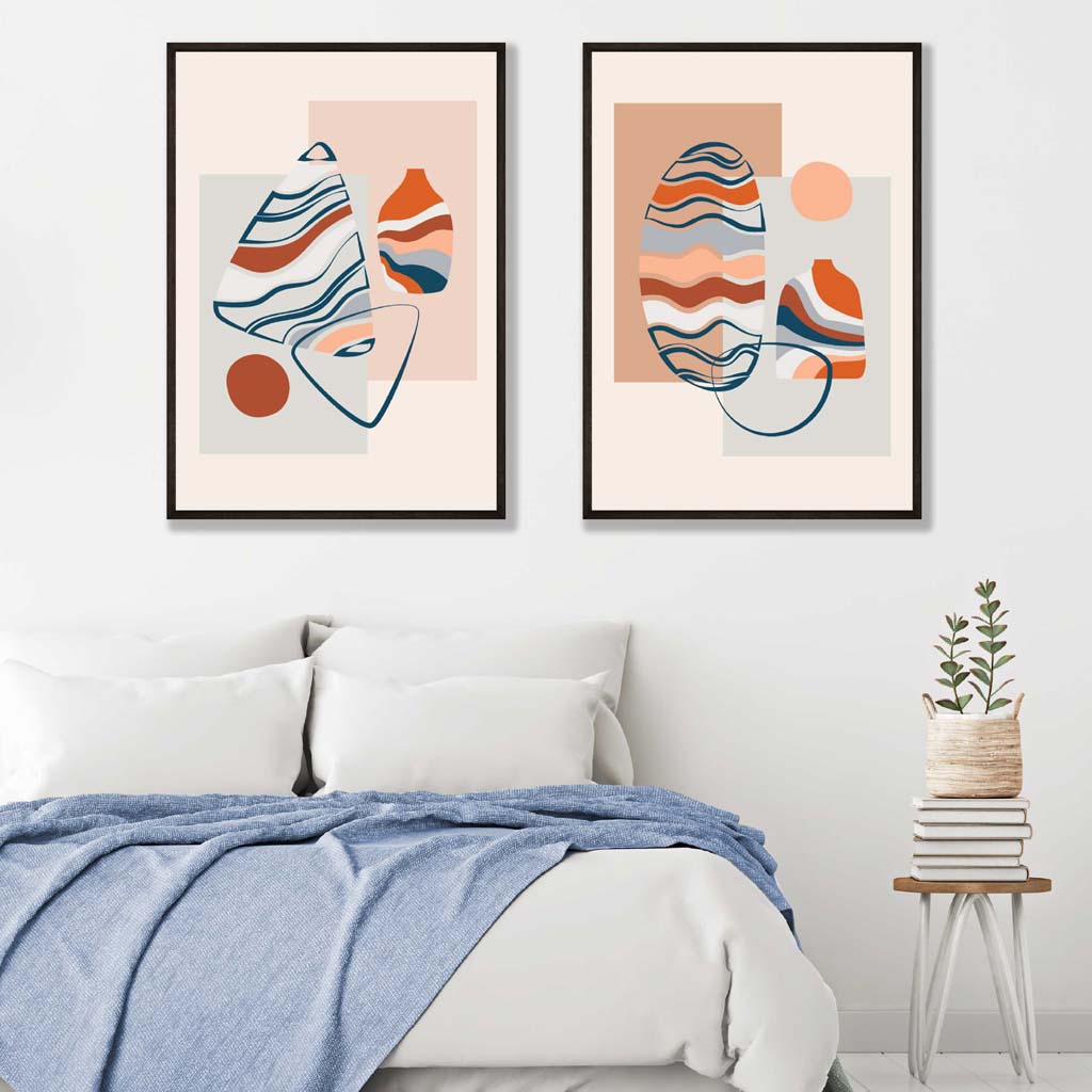 Boho pastel shapes set of 2 framed art prints | Bowlift