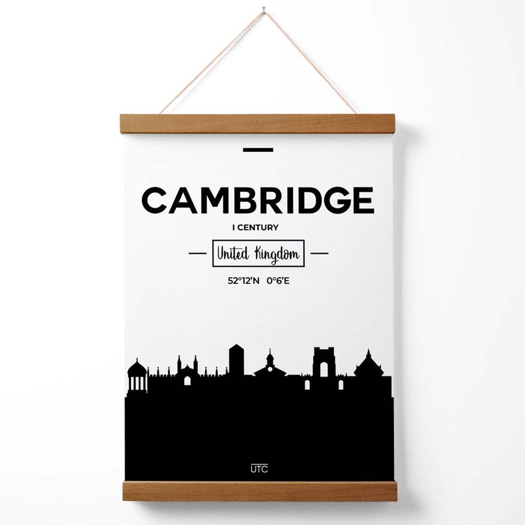 Cambridge Black and White City Skyline Poster with Hanger | Bowlift
