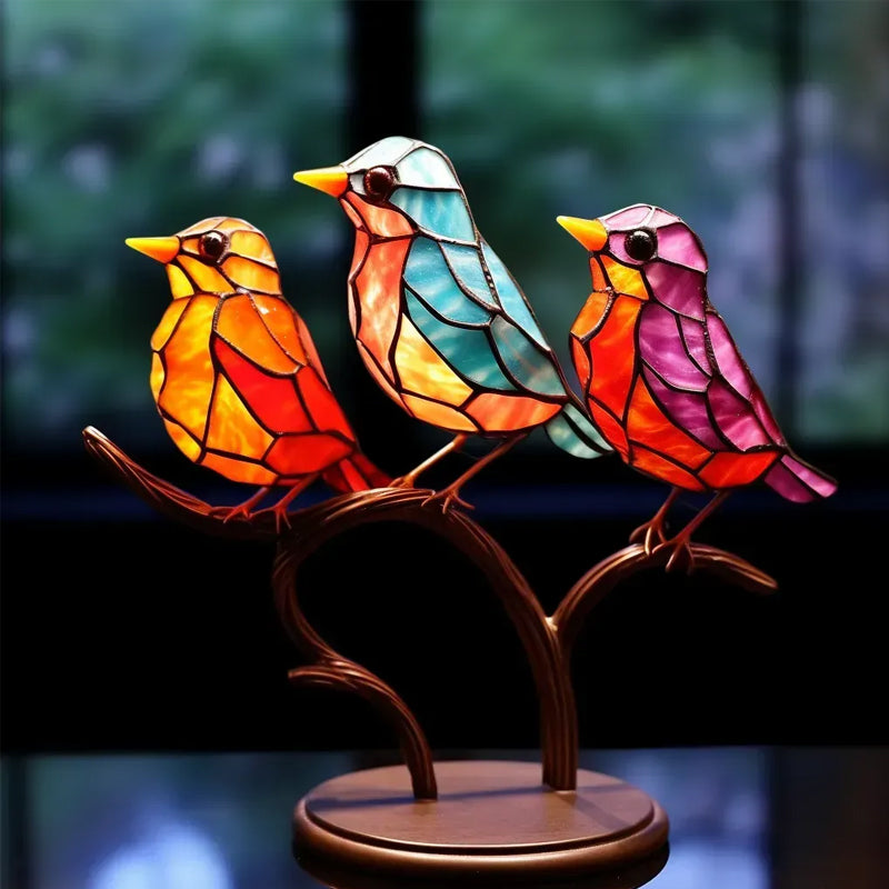 Bunte Glasornamente Vögel auf Zweigen | Brehn