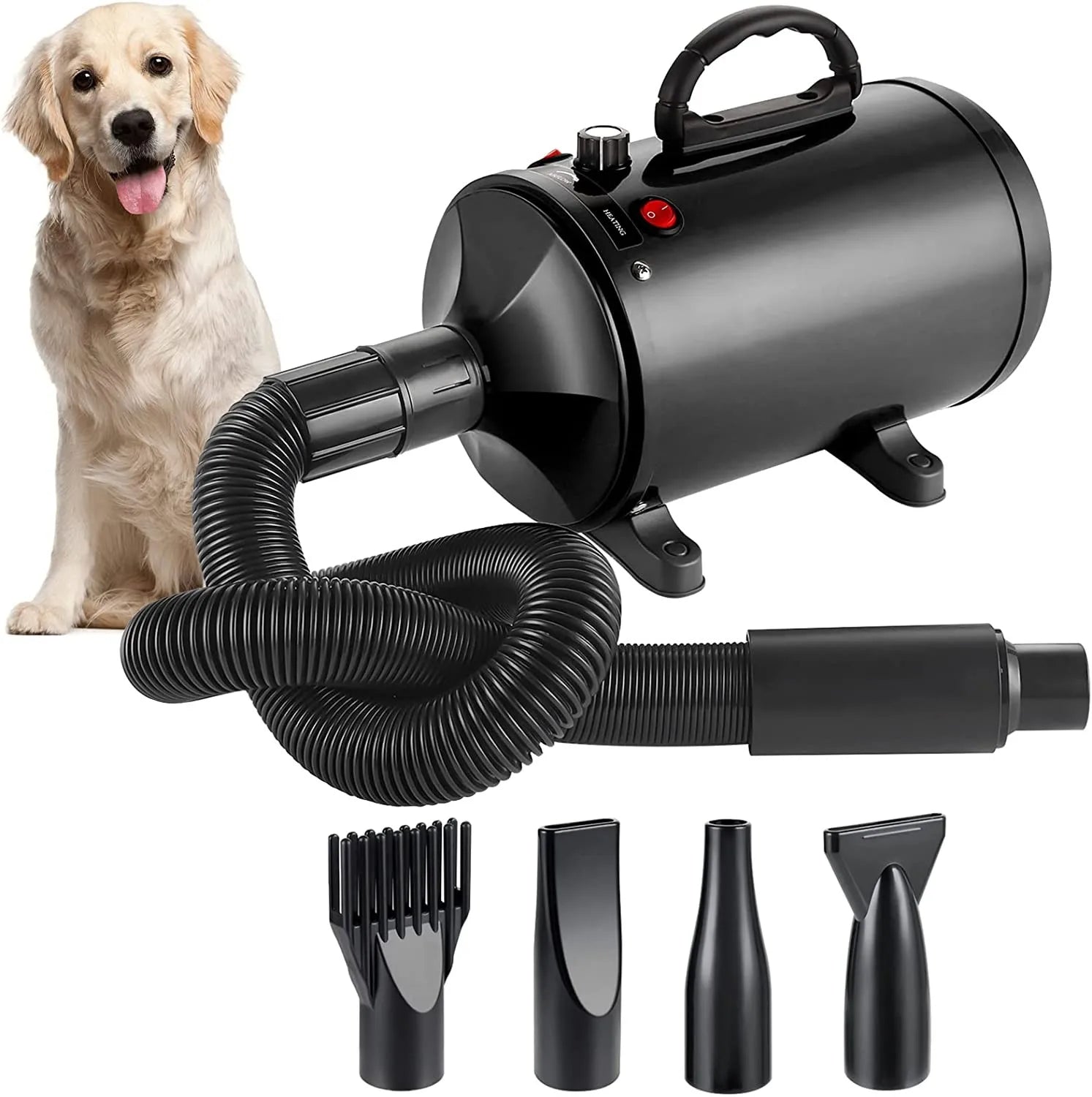 High Velocity Dog Grooming Dryer with Adjustable Heat and Extended Flexible Hose