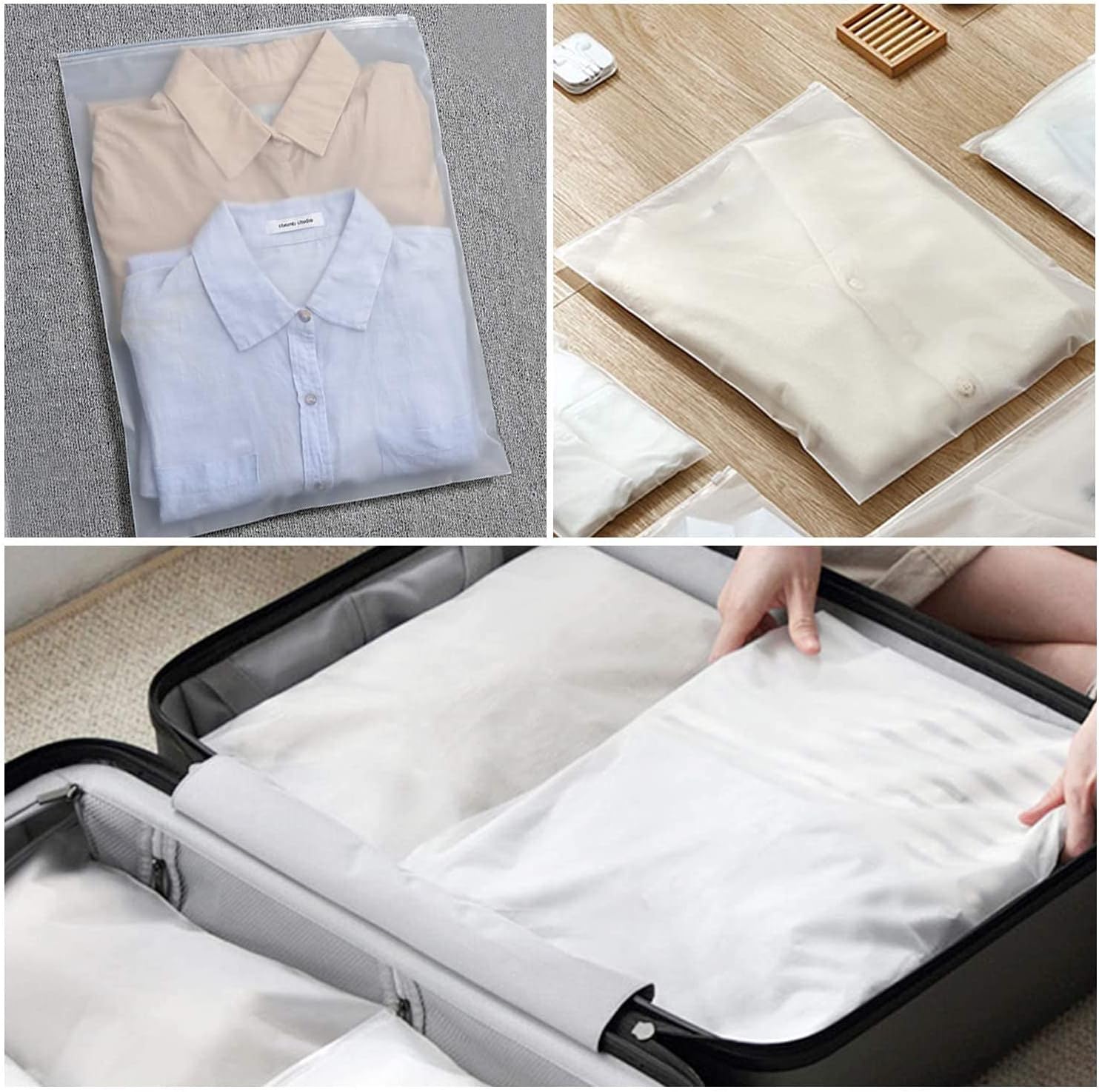 Multi-Purpose Frosted Zip Storage Bags – 20-Pack Plastic Garment Sleeves (Buy 2 Sets, Take 1 FREE)
