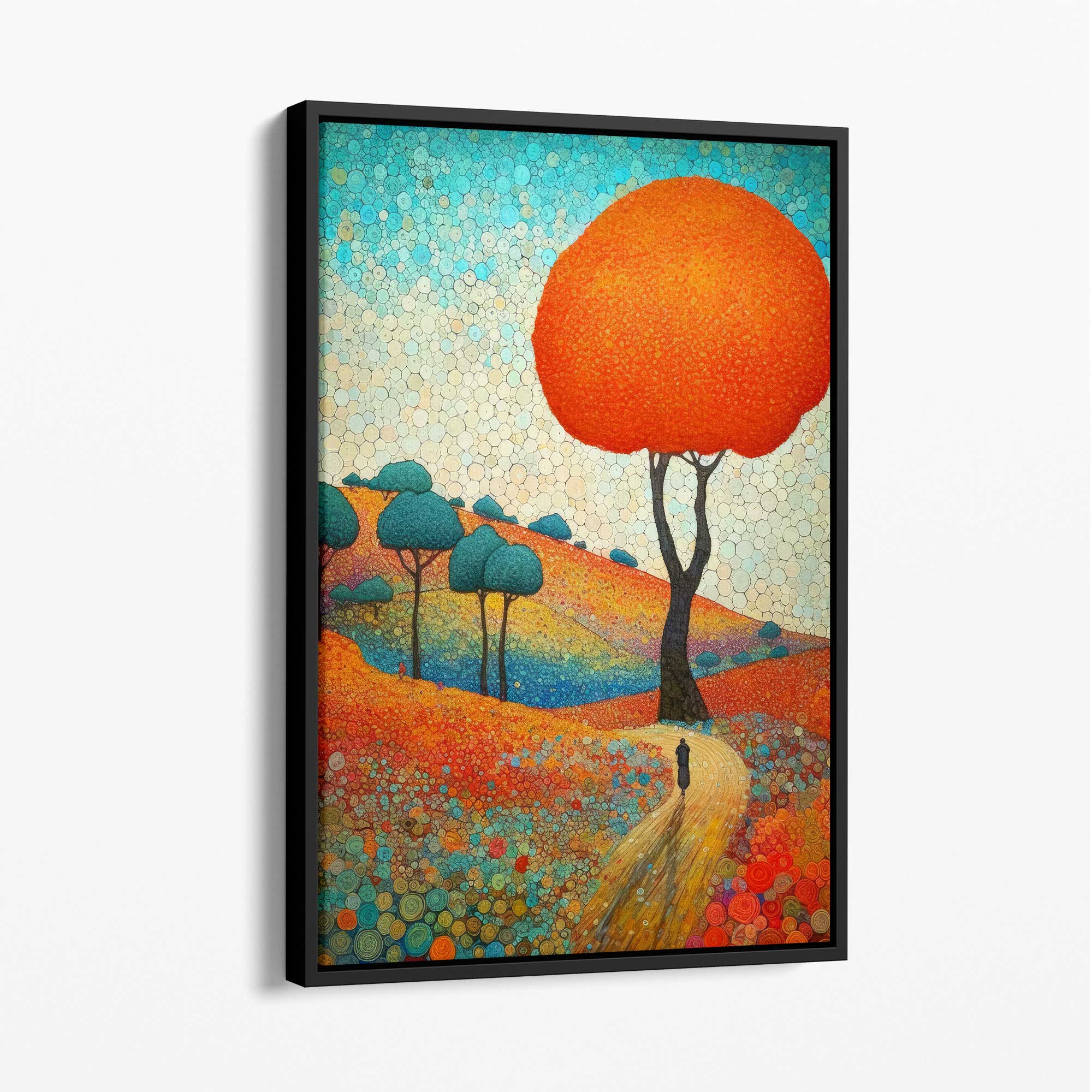 Colorful hills and tree abstract painting canvas print | Bowlift