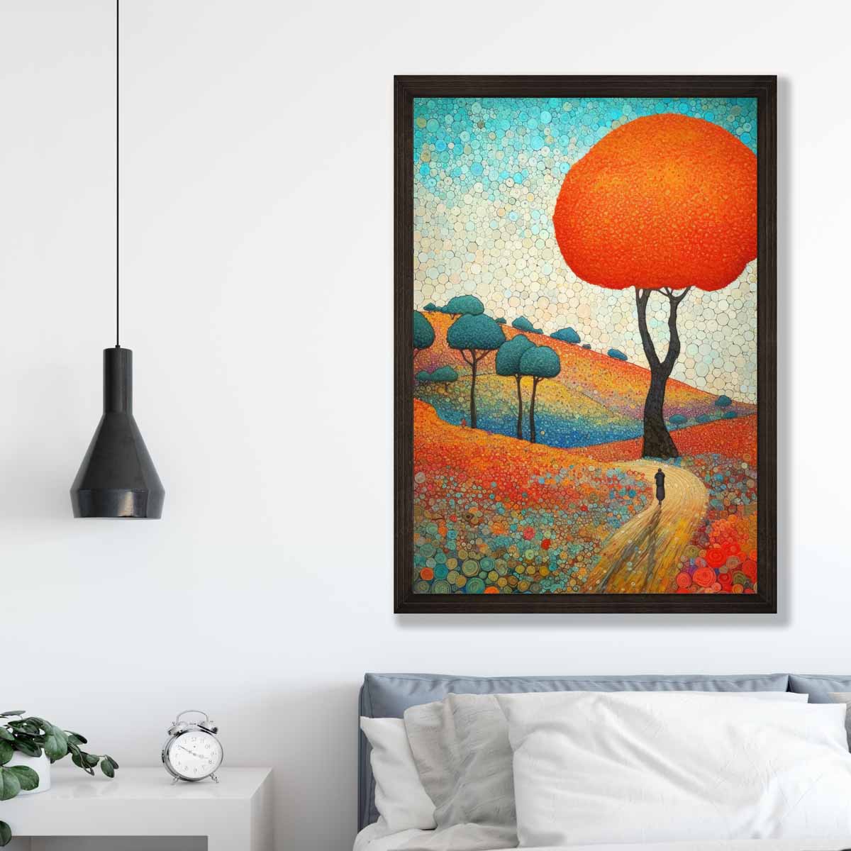 Colorful hills and tree abstract painting art print | Bowlift