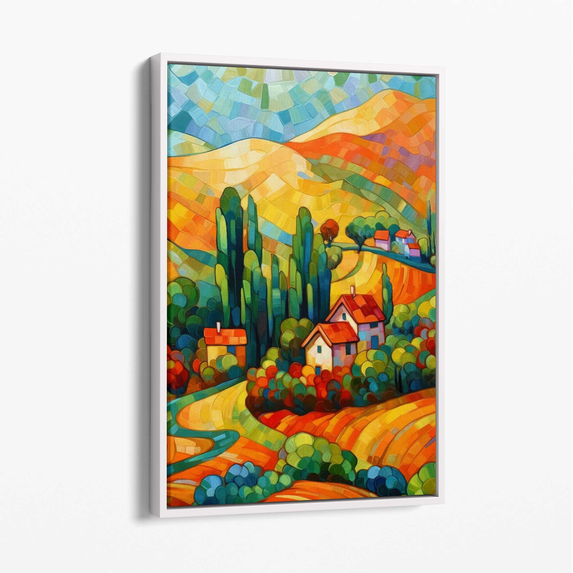 Colorful landscape with house abstract painting canvas print | Bowlift