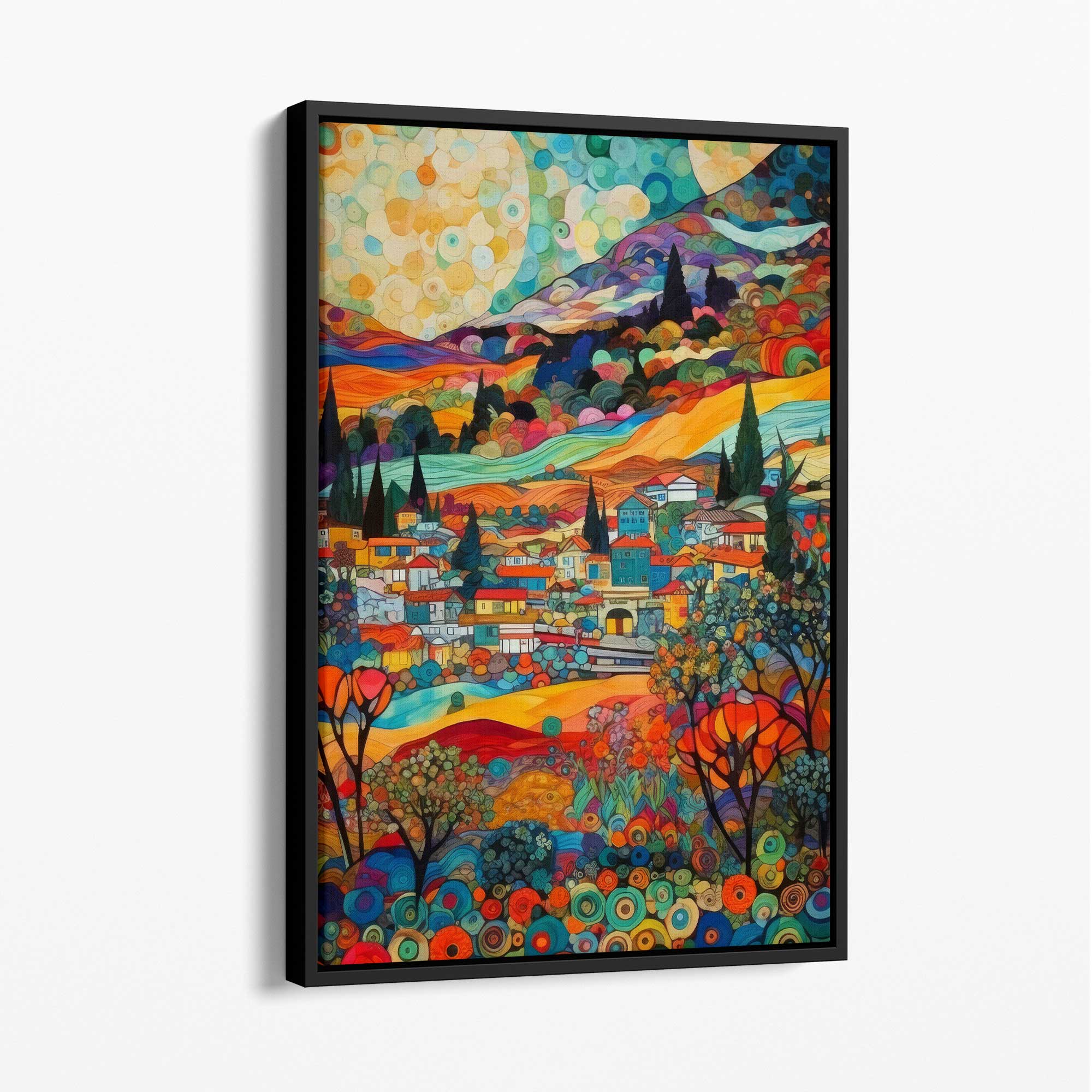 Colorful City Landscape Mosaic Style Abstract Painting Canvas Print | Bowlift