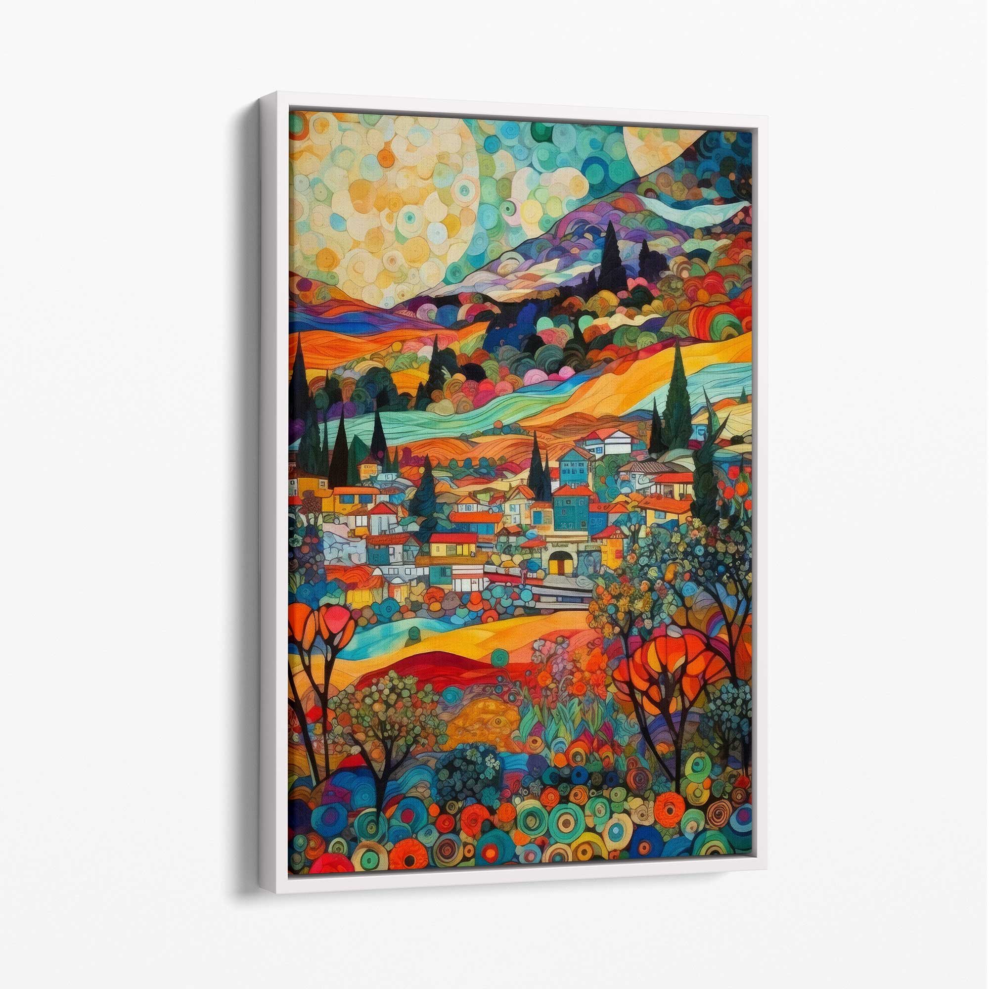 Colorful City Landscape Mosaic Style Abstract Painting Canvas Print | Bowlift