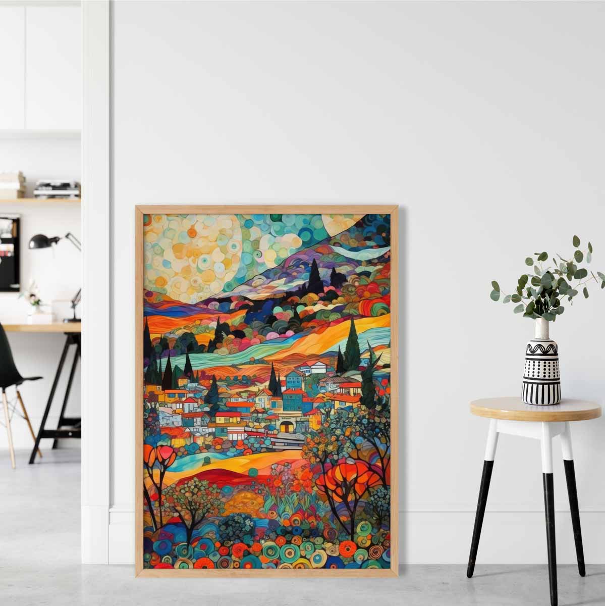 Colorful Urban Landscape Mosaic Style Abstract Painting Art Print | Bowlift