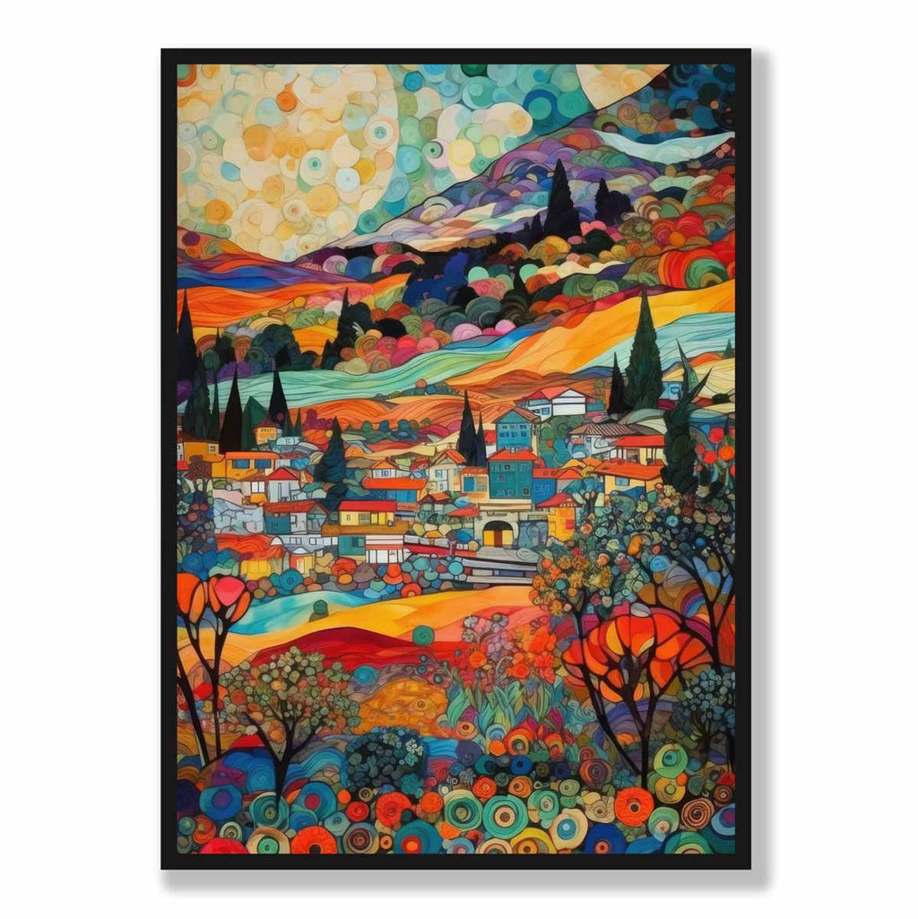Colorful Urban Landscape Mosaic Style Abstract Painting Art Print | Bowlift