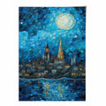 City by the Lake at Night Palette Knife Painting Art Print | Bowlift