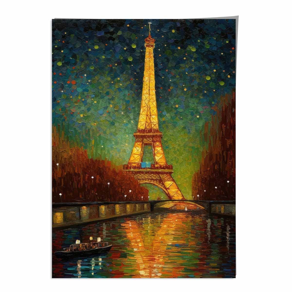 Colorful painting art print of Paris at night | Bowlift