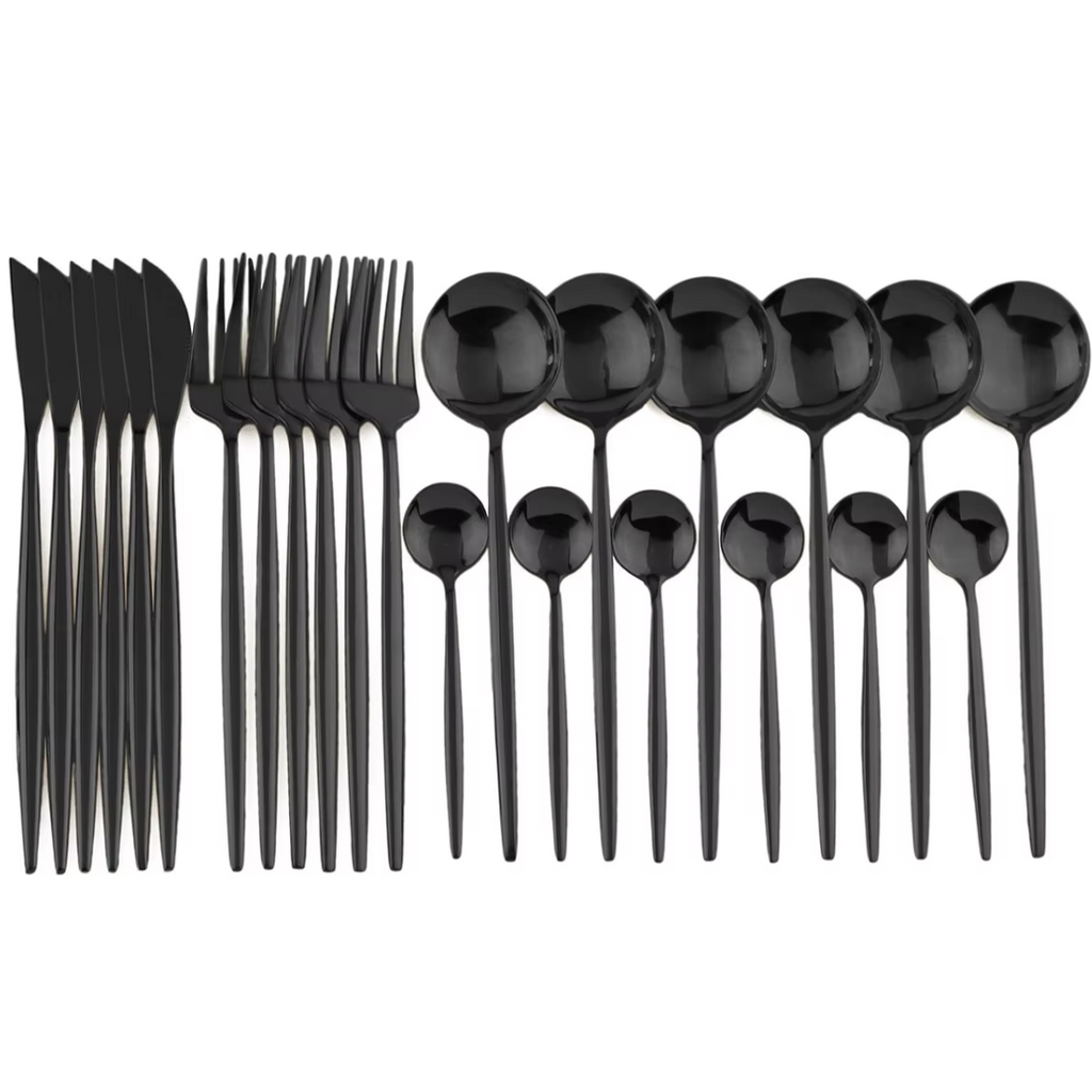 24-Piece Black Stainless Steel Cutlery Set