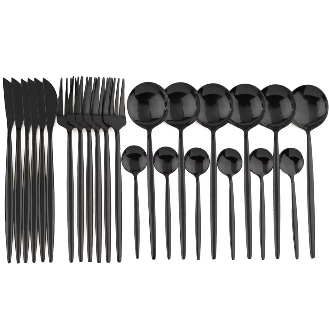 24-Piece Black Stainless Steel Cutlery Set