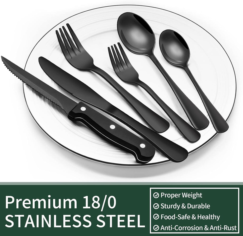24-Piece Black Stainless Steel Cutlery Set