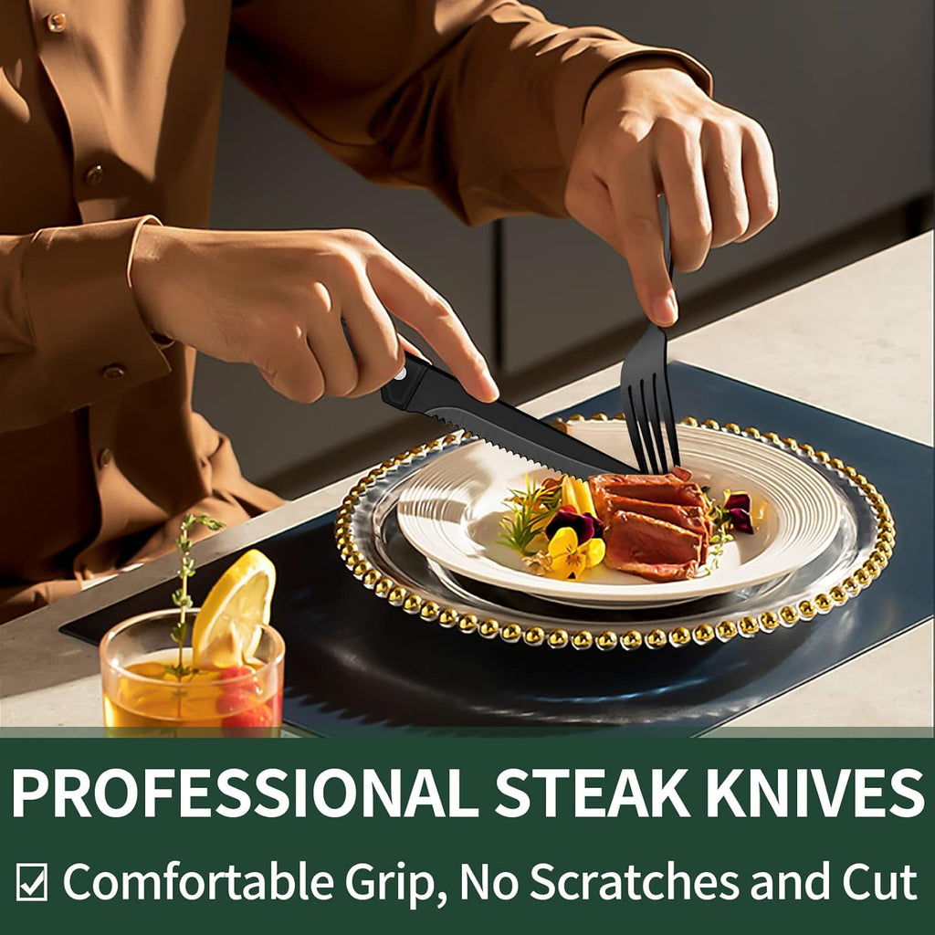 24-Piece Black Stainless Steel Cutlery Set