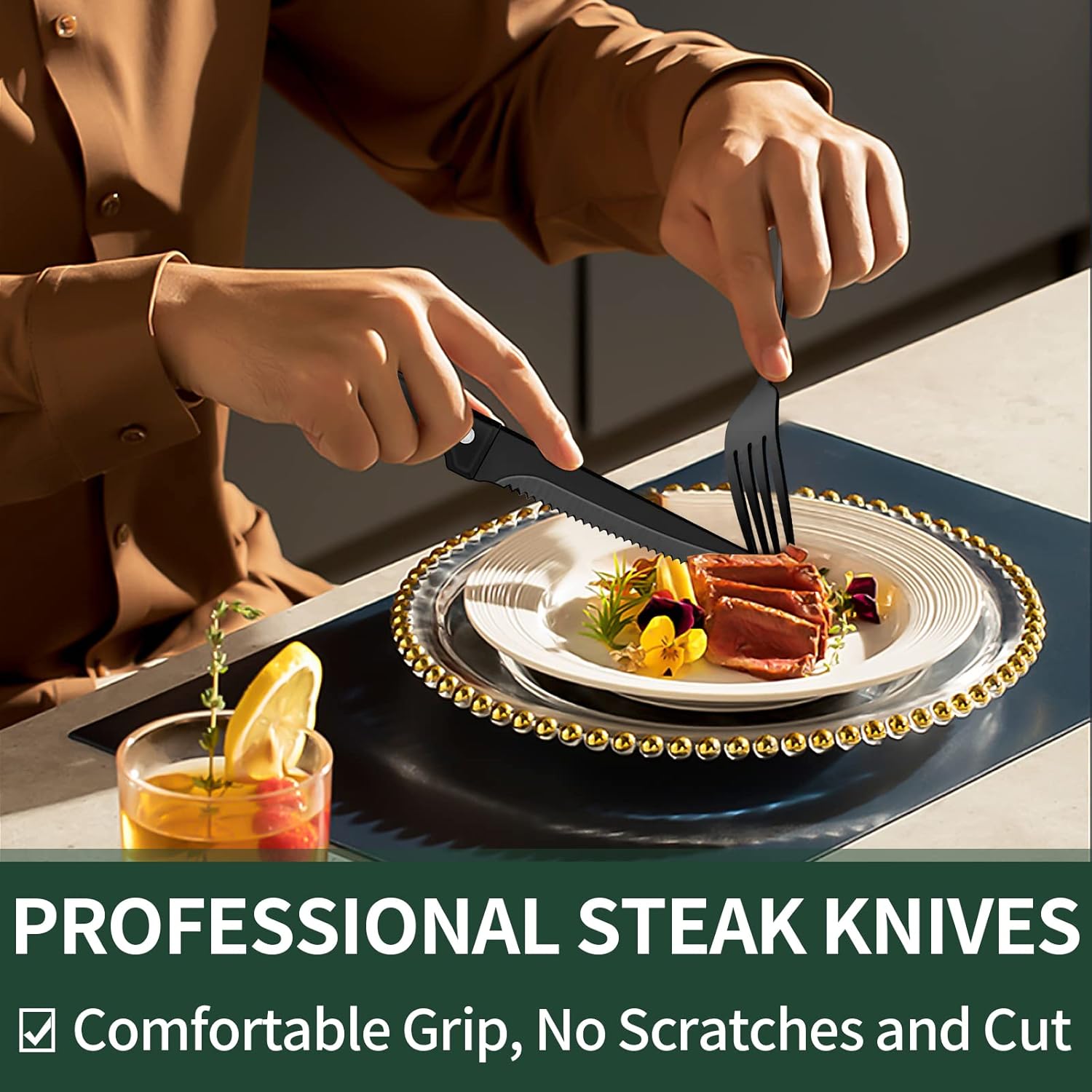 24-Piece Black Stainless Steel Cutlery Set