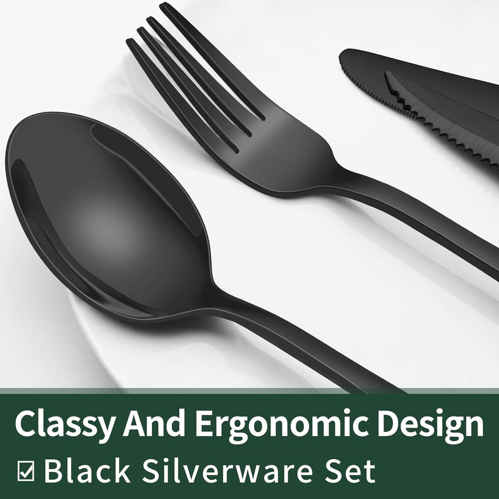 24-Piece Black Stainless Steel Cutlery Set
