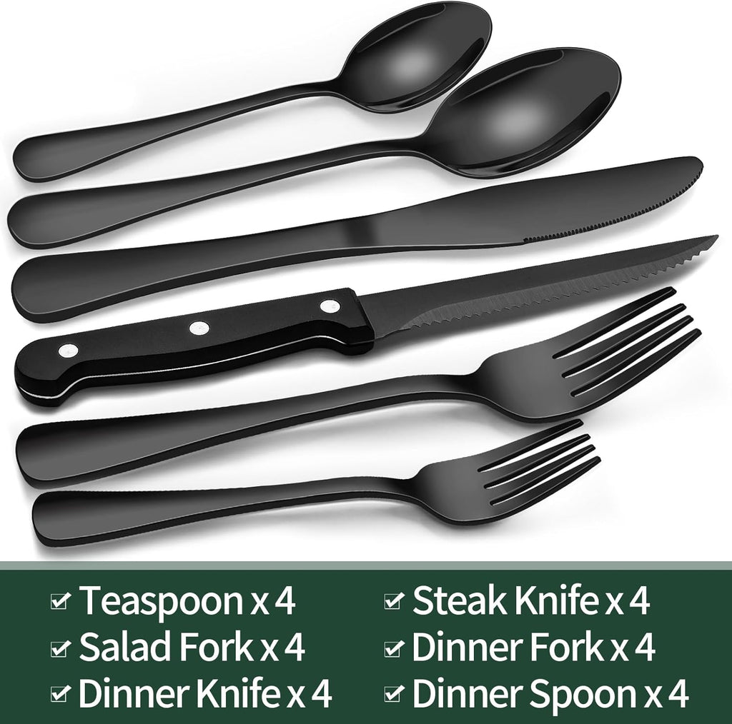 24-Piece Black Stainless Steel Cutlery Set