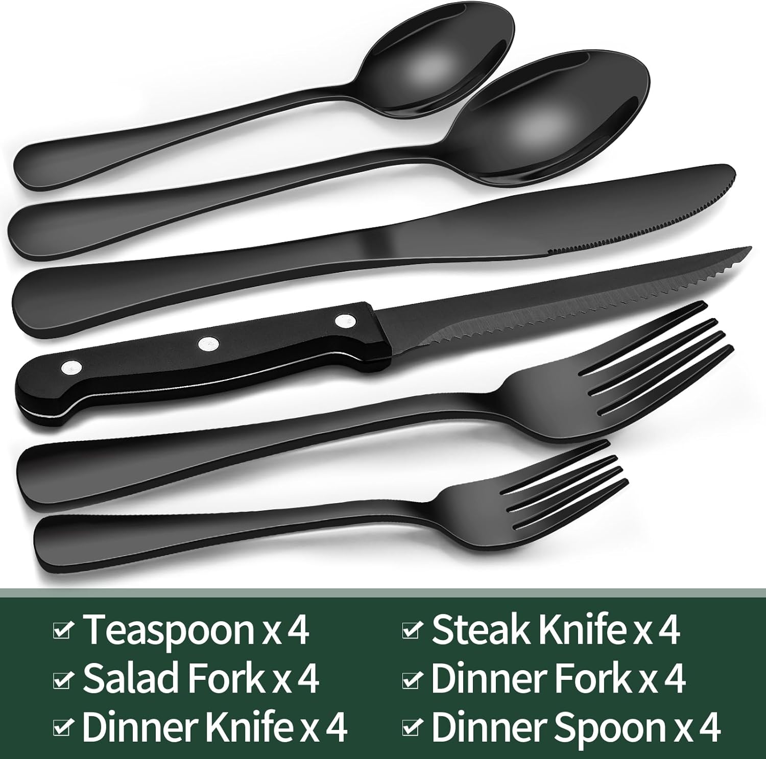 24-Piece Black Stainless Steel Cutlery Set