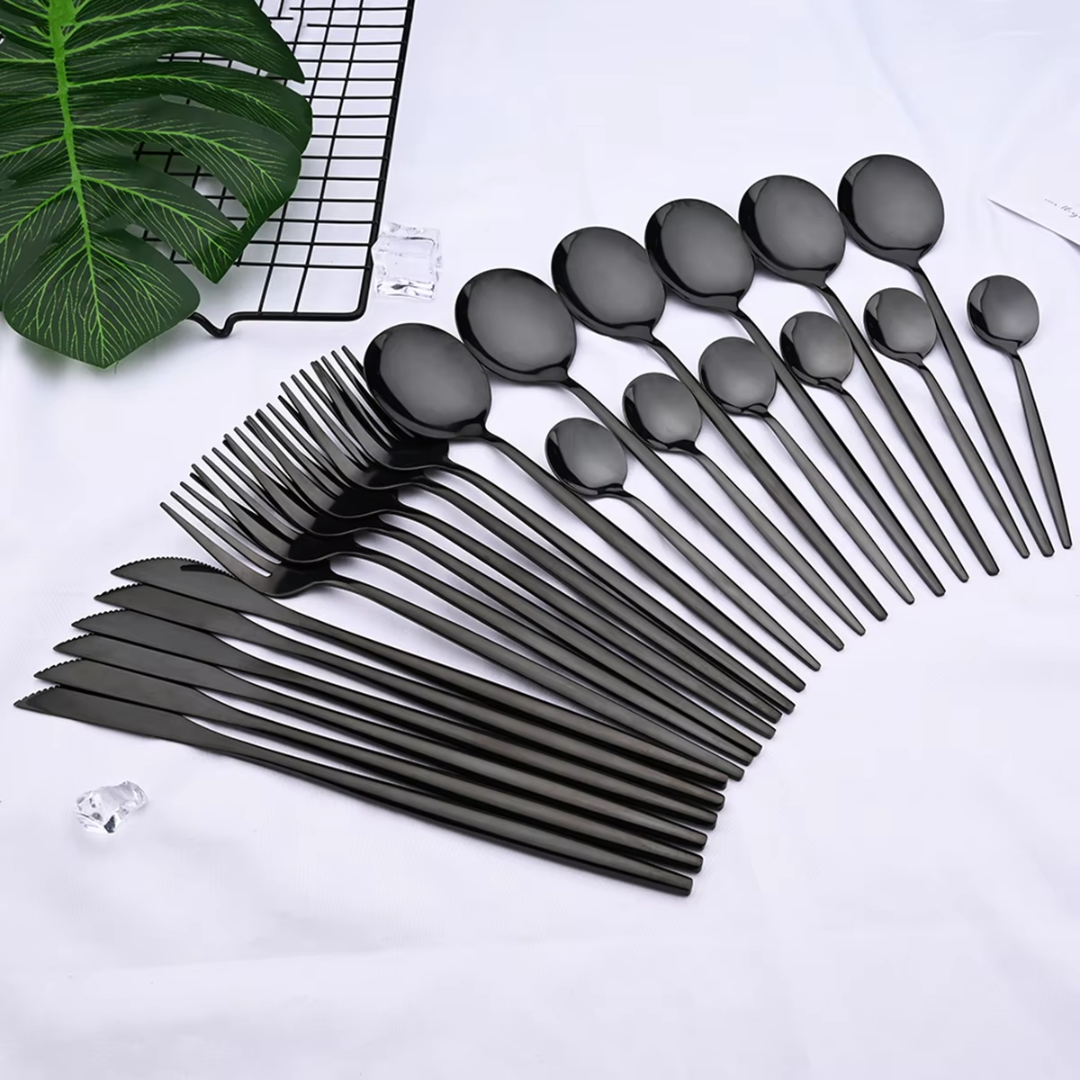 24-Piece Black Stainless Steel Cutlery Set