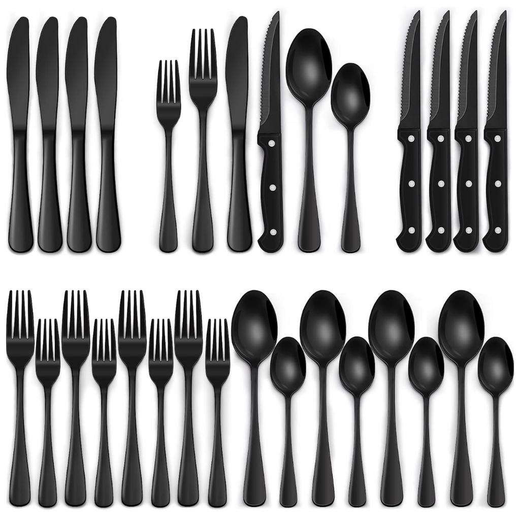 24-Piece Black Stainless Steel Cutlery Set