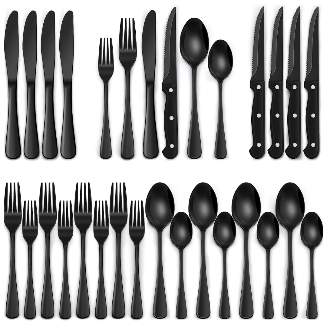 24-Piece Black Stainless Steel Cutlery Set