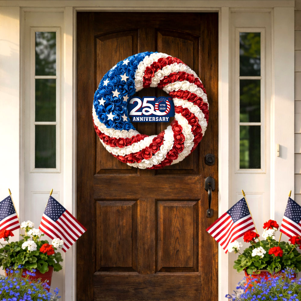250th Anniversary American Flag Wreath for Patriotic Front Door Decoration
