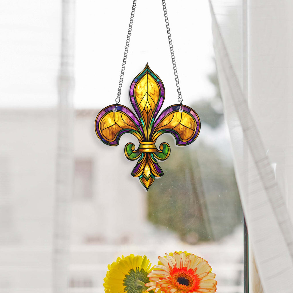 Louisiana Fleur De Lis Suncatcher, Mardi Gras Fleur de Lis Acrylic Hanging Sign