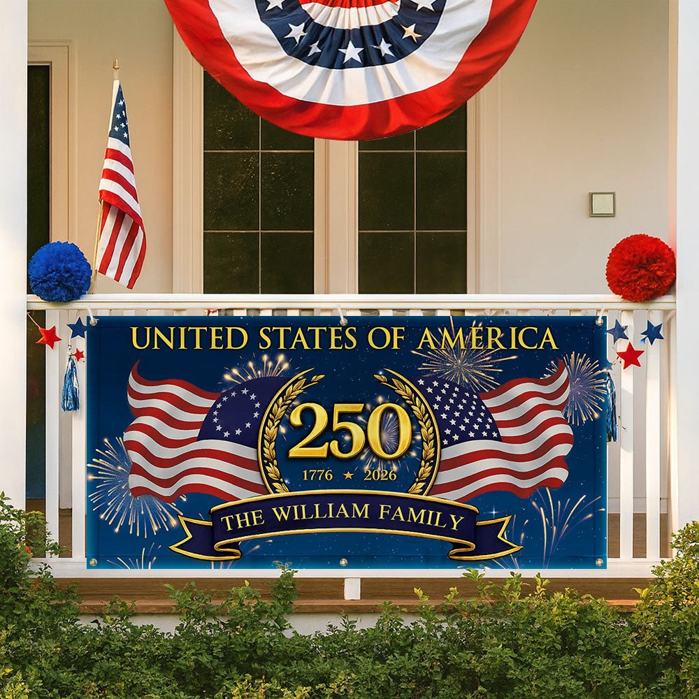 Personalized 250 Semiquincentennial Fence Banner, United States of America Patriotic 1776 2026 Custom Outdoor Flag