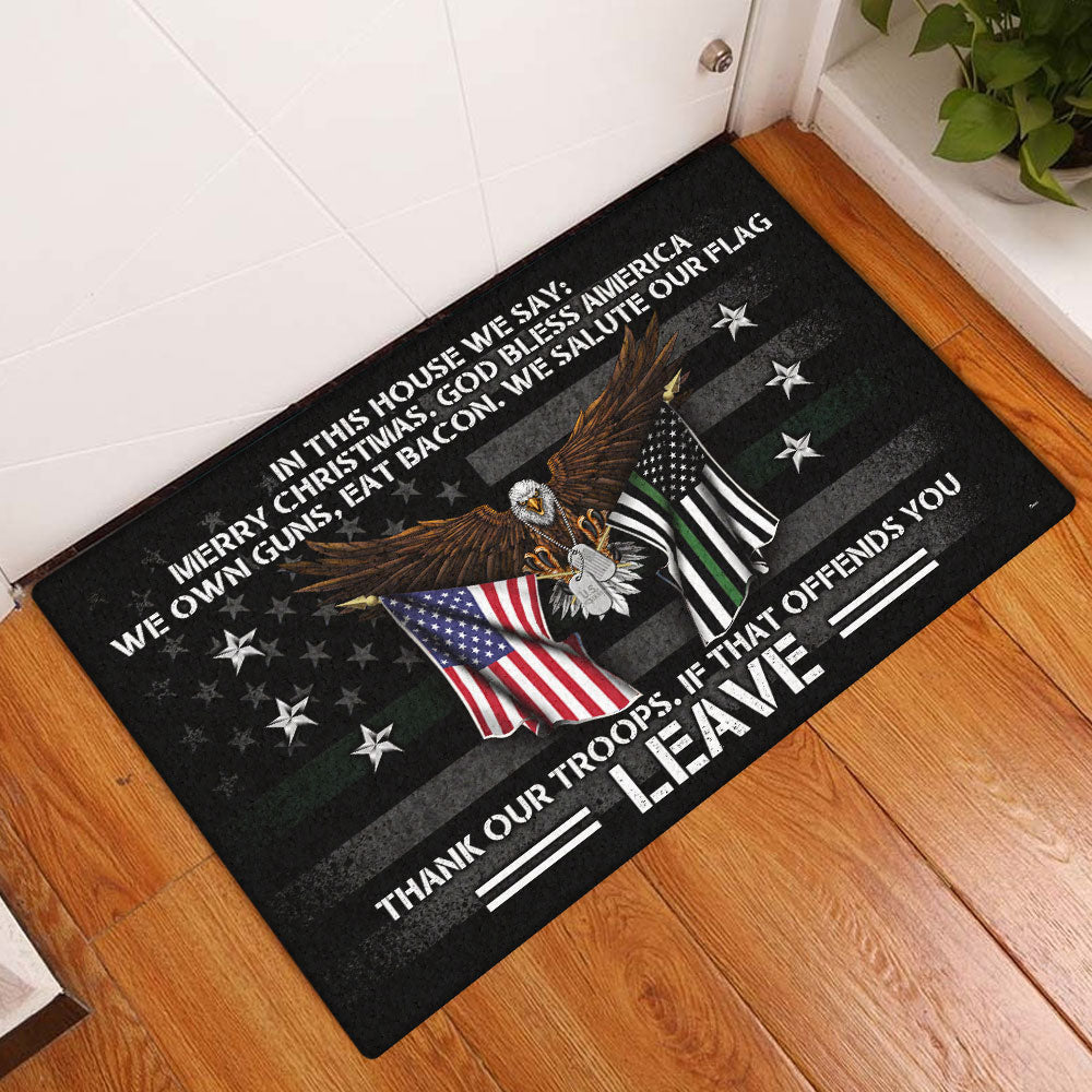 Veterans Day Decor, Patriotic Doormat In This House We Salute Our Flag