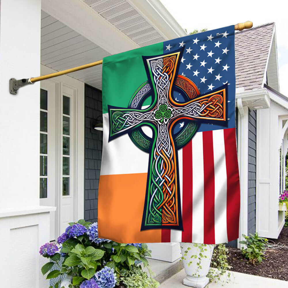 Irish Celtic Knot Cross St. Patrick’s Day Irish American Flag  3-Day Shipping