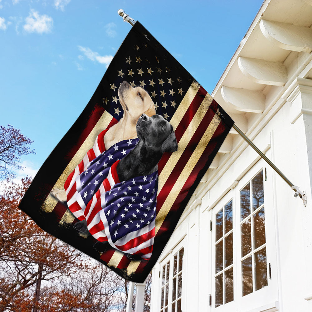 Black And Yellow Labrador Retriever American Patriot Wrapped in Glory Flag 3-Day Shipping
