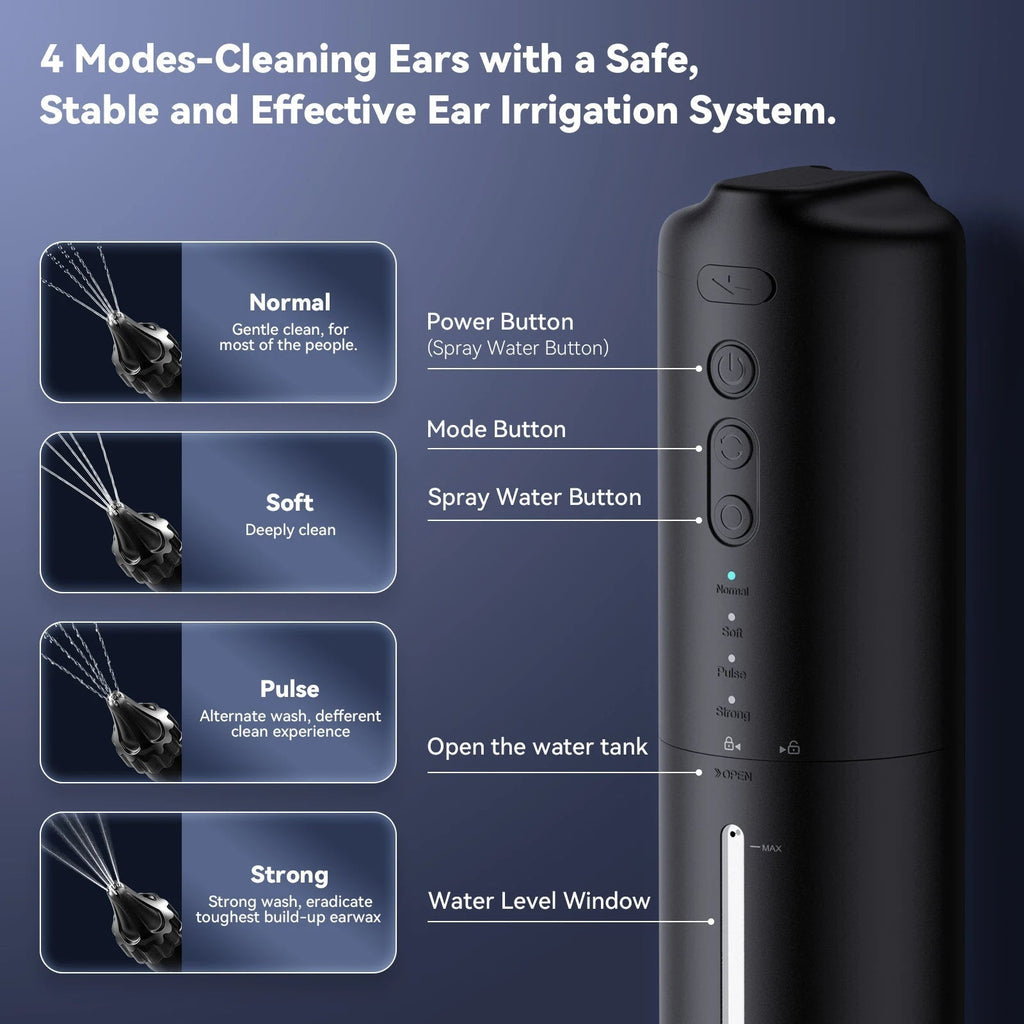 Ear Cleaning System with Triple Jet Stream and Adjustable Pressure, Rechargeable