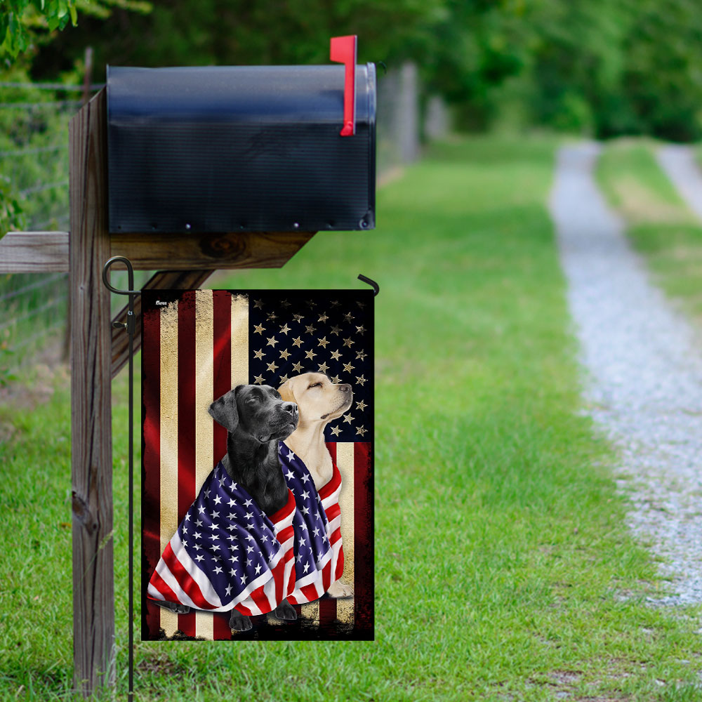 Black And Yellow Labrador Retriever American Patriot Wrapped in Glory Flag 3-Day Shipping