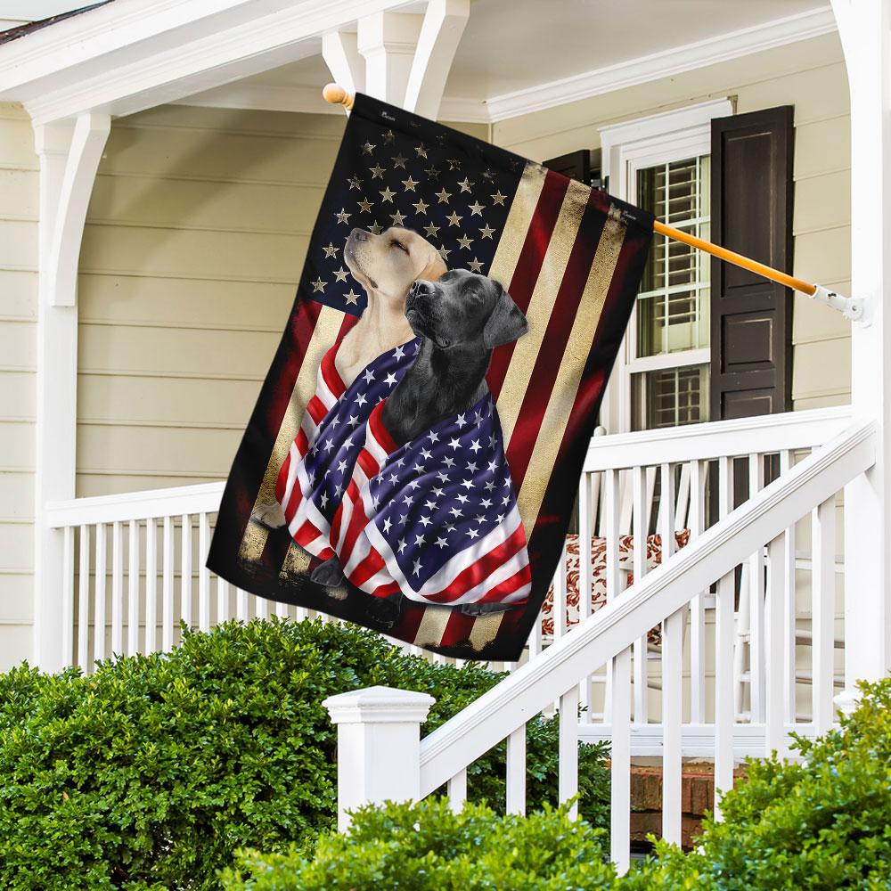 Black And Yellow Labrador Retriever American Patriot Wrapped in Glory Flag 3-Day Shipping