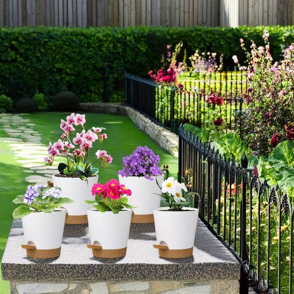 5-Pack Self-Watering Flower Pots with Drainage